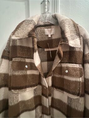 Women's Brown & Cream Plaid Shacket Jacket